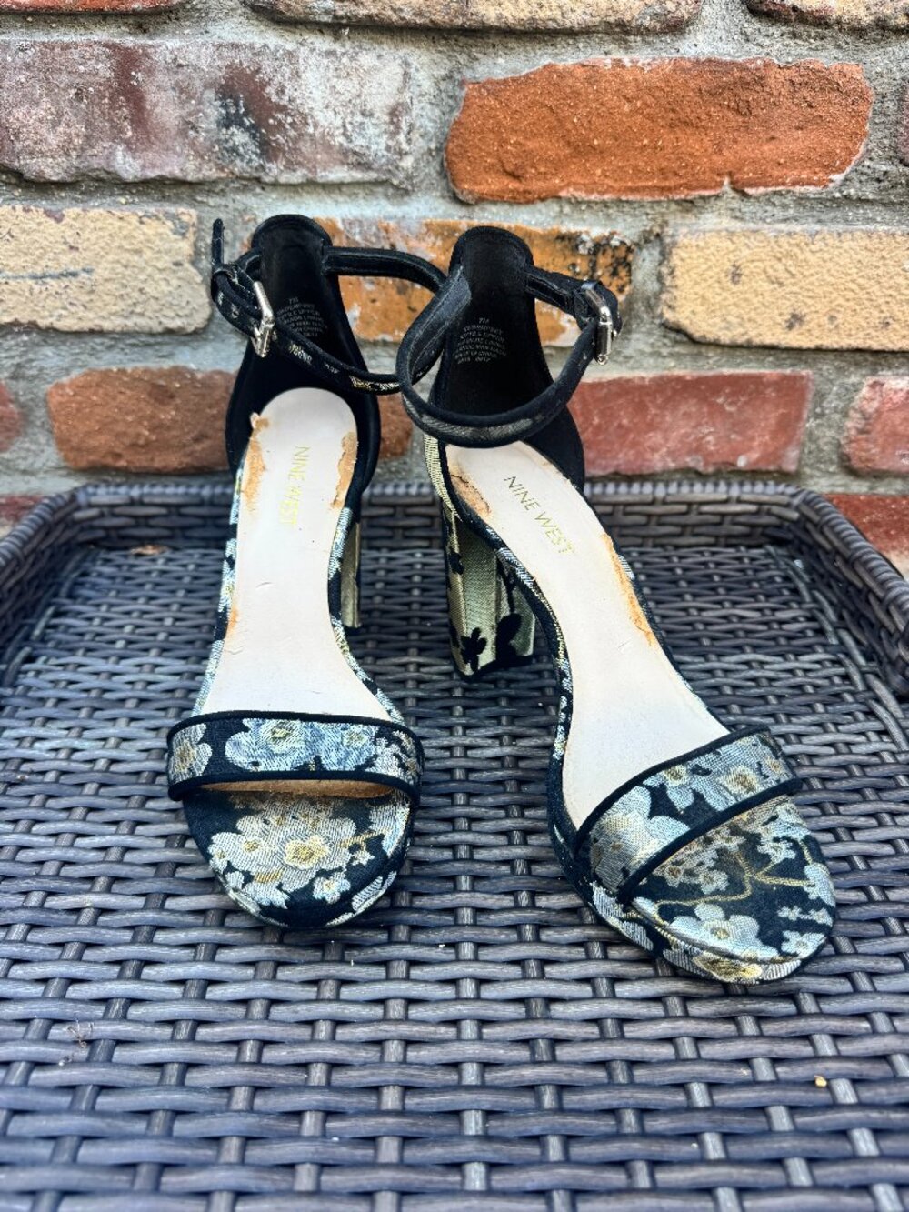Nine West Dempsey Floral Platform Block Heel Sandals 7M